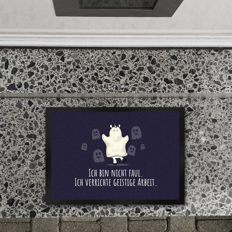 Einhorn-Geist Fußmatte in 35x50 cm mit Spruch Nicht faul mache geistige Arbeit