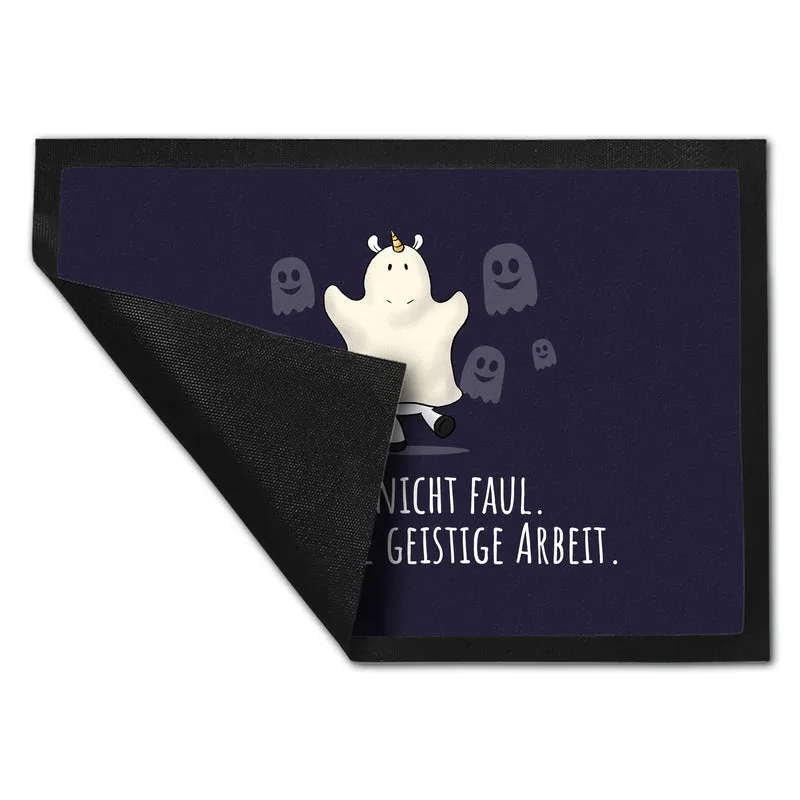 Einhorn-Geist Fußmatte in 35x50 cm mit Spruch Nicht faul mache geistige Arbeit