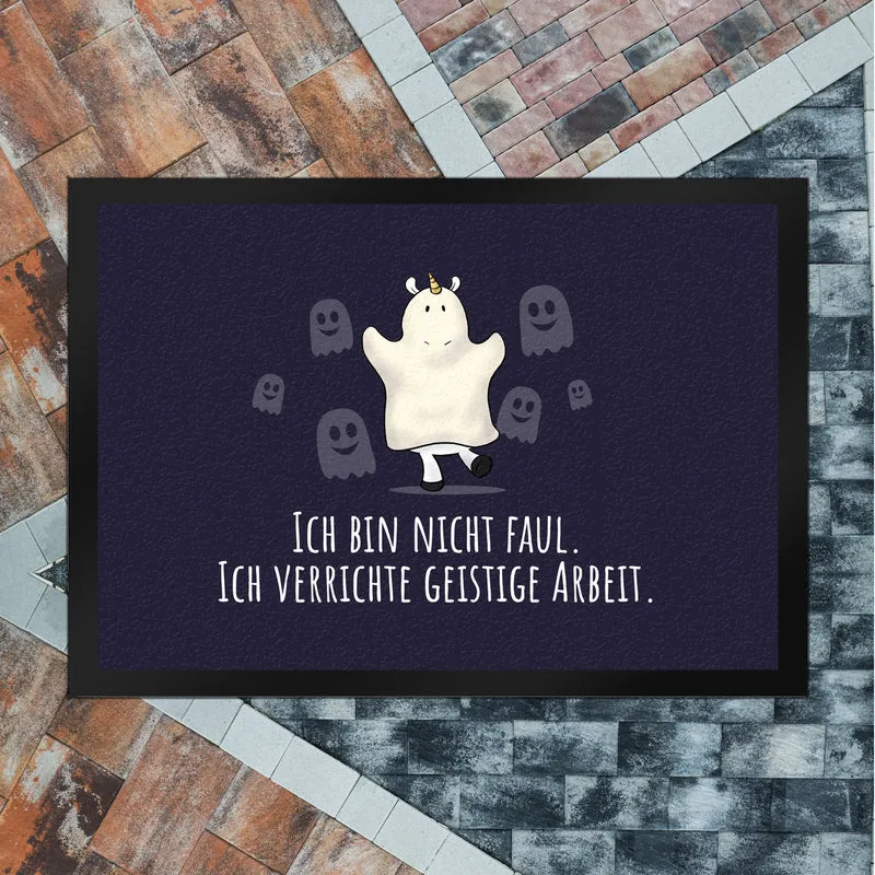 Einhorn-Geist Fußmatte in 35x50 cm mit Spruch Nicht faul mache geistige Arbeit