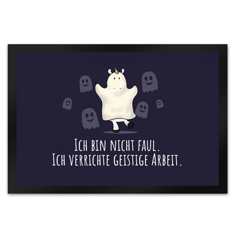 Einhorn-Geist Fußmatte in 35x50 cm mit Spruch Nicht faul mache geistige Arbeit