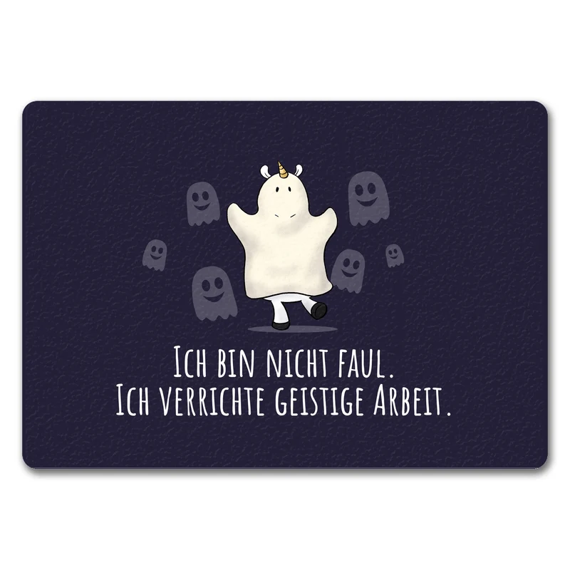 Einhorn-Geist Fußmatte in 35x50 cm mit Spruch Nicht faul mache geistige Arbeit