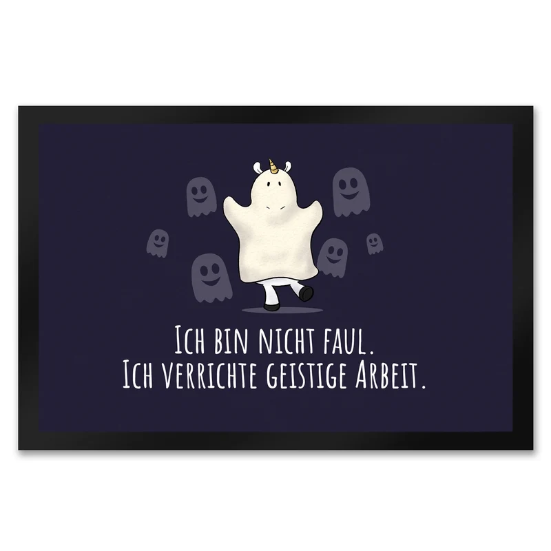 Einhorn-Geist Fußmatte in 35x50 cm mit Spruch Nicht faul mache geistige Arbeit