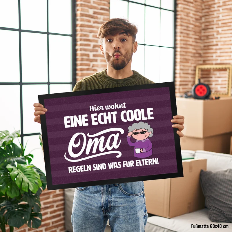 Coole Oma Fußmatte in 35x50 cm mit Spruch Regeln sind was für Eltern