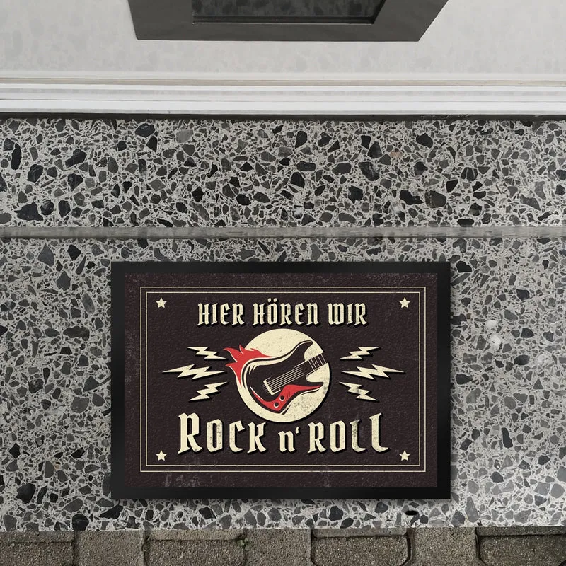 Hier hören wir Rock n' Roll Fußmatte mit Gitarren Motiv