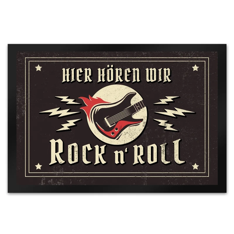 Hier hören wir Rock n' Roll Fußmatte mit Gitarren Motiv
