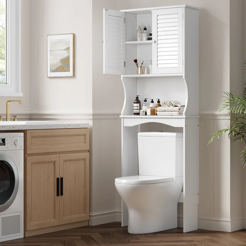 Mobiletto portaoggetti sopra il WC Garvee, 3 ripiani con ripiani regolabili, per bagni, bianco, salvaspazio