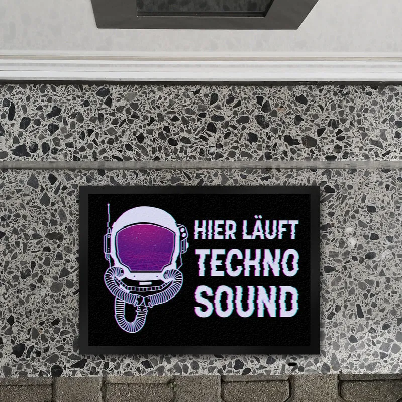 Hier läuft Techno Sound Fußmatte mit Astronautenhelm für Raver