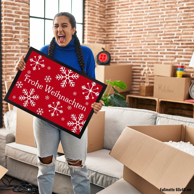 Frohe Weihnachten Türmatte mit Schneeflocken Fußmatte
