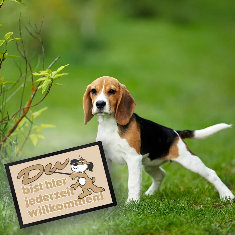 Du bist hier jederzeit willkommen Fußmatte mit freundlichem Hund