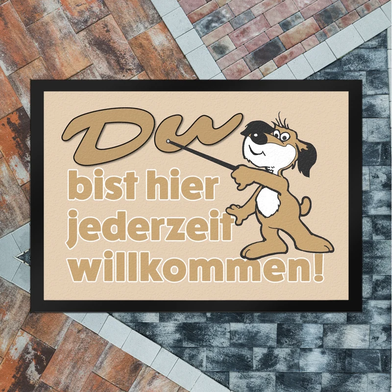 Du bist hier jederzeit willkommen Fußmatte mit freundlichem Hund