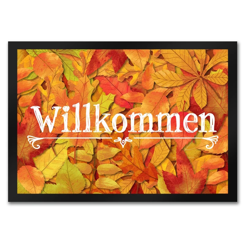Fußmatte mit schönen Herbstblättern und Schriftzug - Willkommen