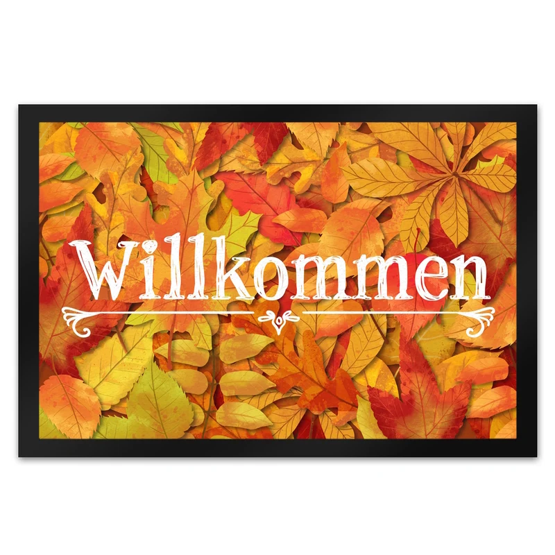 Fußmatte mit schönen Herbstblättern und Schriftzug - Willkommen