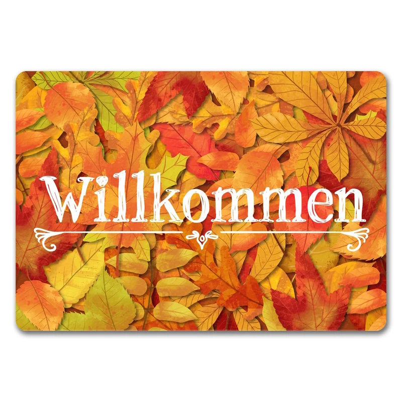 Fußmatte mit schönen Herbstblättern und Schriftzug - Willkommen