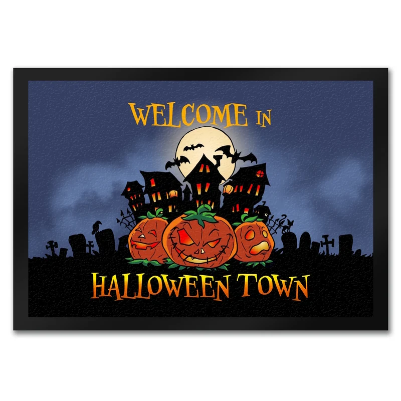 Fußmatte mit gruseligen Halloween Design und Spruch - Welcome in Halloween Town