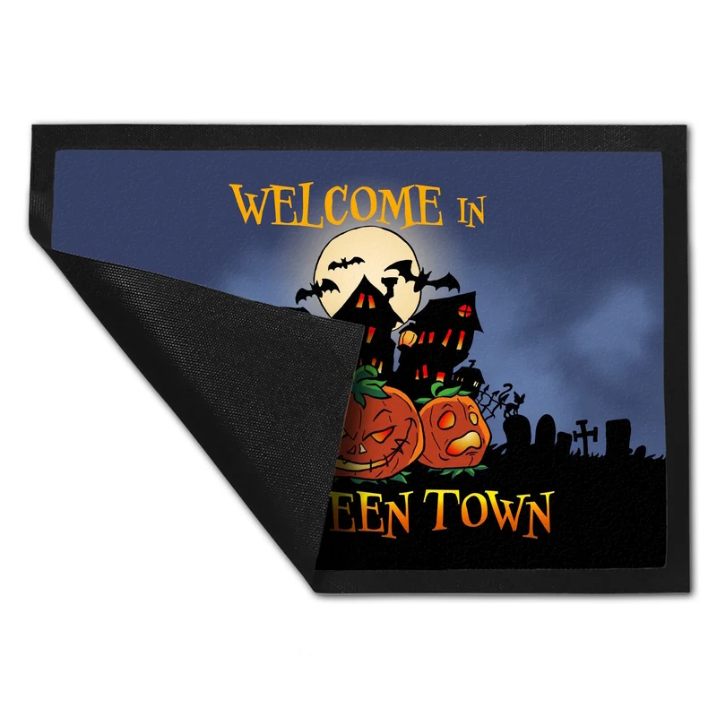 Fußmatte mit gruseligen Halloween Design und Spruch - Welcome in Halloween Town