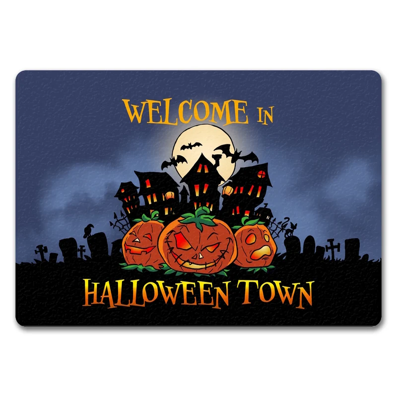 Fußmatte mit gruseligen Halloween Design und Spruch - Welcome in Halloween Town
