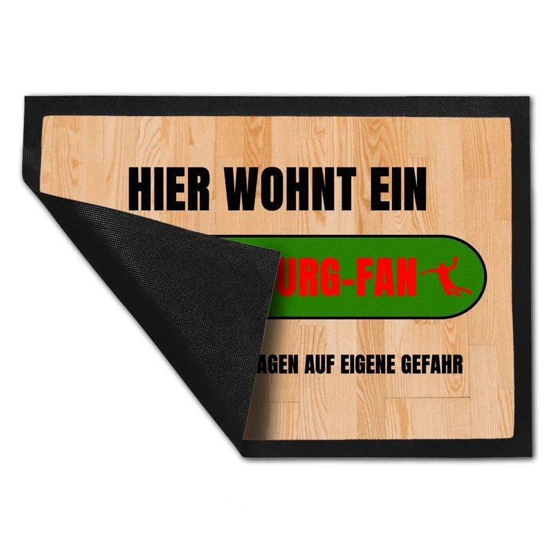 Hier wohnt ein Magdeburg-Fan Fußmatte in 35x50 cm mit Turnhallenboden Motiv