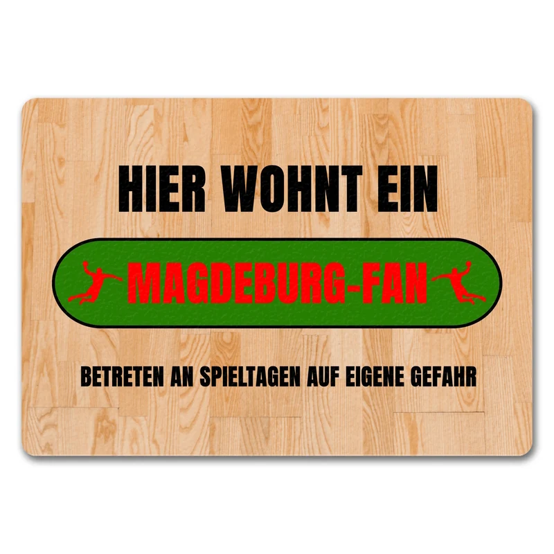 Hier wohnt ein Magdeburg-Fan Fußmatte in 35x50 cm mit Turnhallenboden Motiv