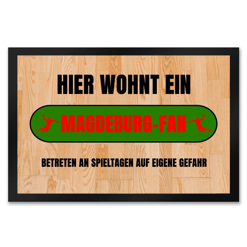 Hier wohnt ein Magdeburg-Fan Fußmatte in 35x50 cm mit Turnhallenboden Motiv