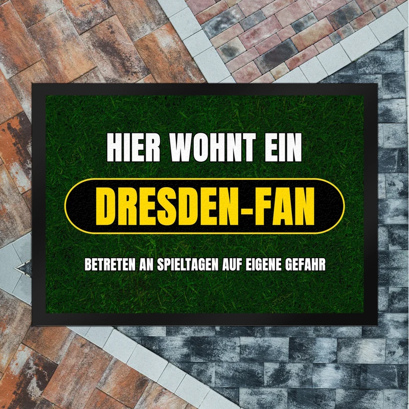 Hier wohnt ein Dresden-Fan Fußmatte in 35x50 cm mit Rasenmotiv