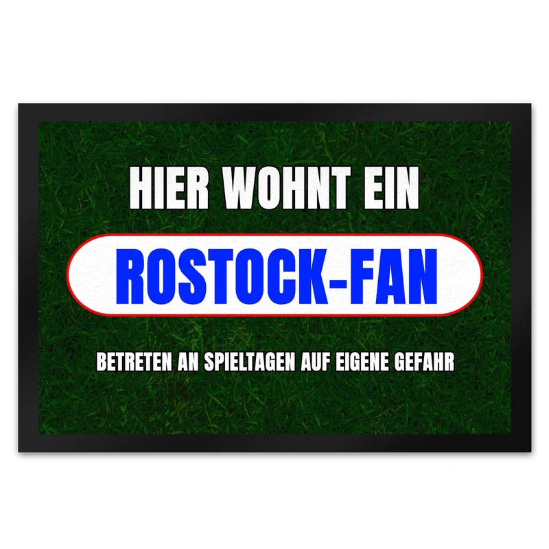 Hier wohnt ein Rostock-Fan Fußmatte in 35x50 cm mit Rasenmotiv