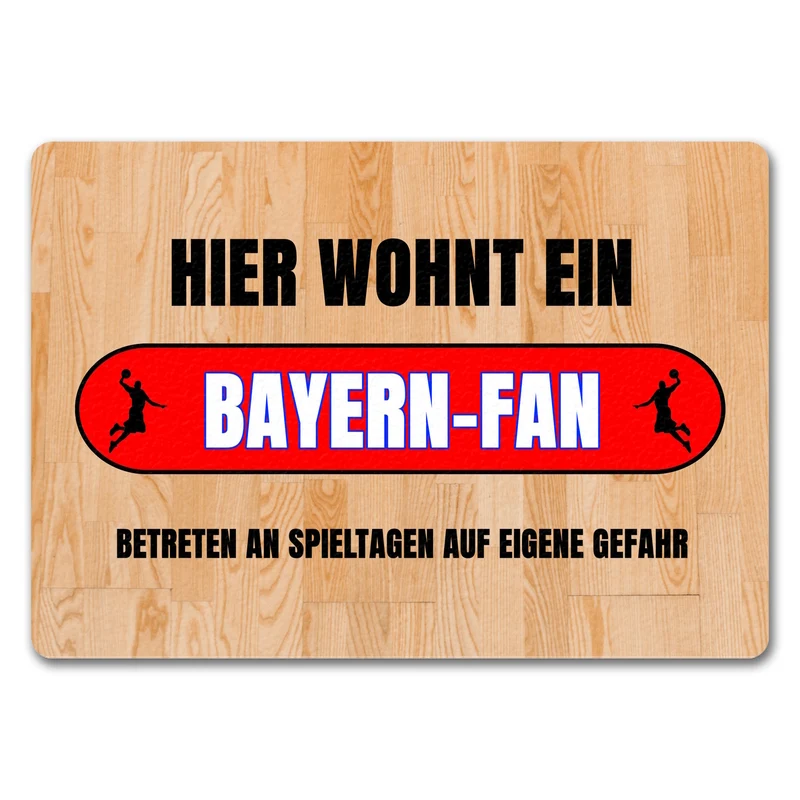 Hier wohnt ein Bayern-Fan Fußmatte in 35x50 cm mit Turnhallenboden Motiv