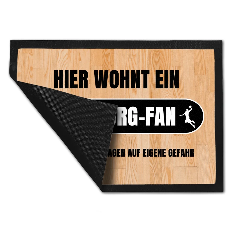 Hier wohnt ein Hamburg-Fan Fußmatte in 35x50 cm mit Turnhallenboden Motiv