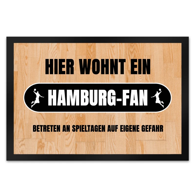 Hier wohnt ein Hamburg-Fan Fußmatte in 35x50 cm mit Turnhallenboden Motiv