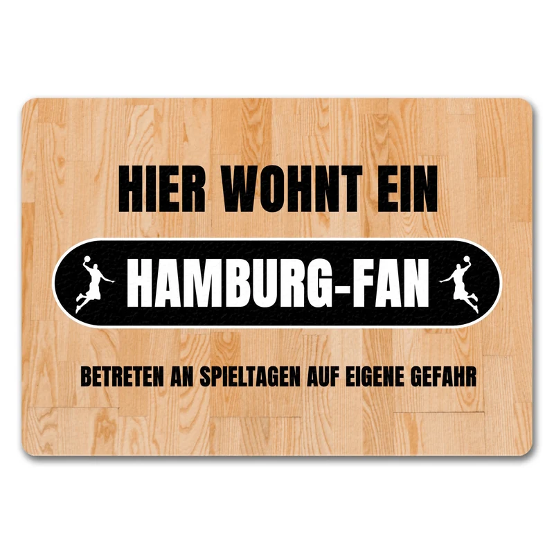 Hier wohnt ein Hamburg-Fan Fußmatte in 35x50 cm mit Turnhallenboden Motiv