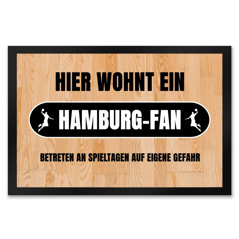 Hier wohnt ein Hamburg-Fan Fußmatte in 35x50 cm mit Turnhallenboden Motiv