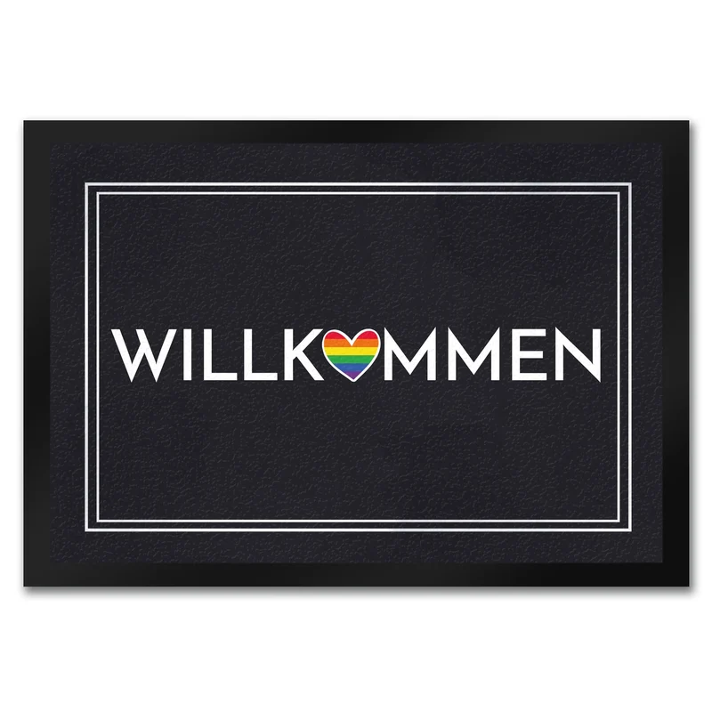 Willkommen Fußmatte mit buntem Regenbogen-Herz
