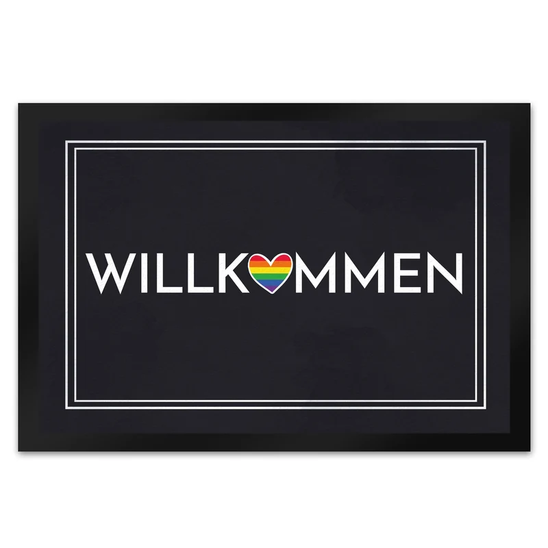Willkommen Fußmatte mit buntem Regenbogen-Herz