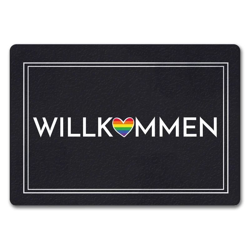 Willkommen Fußmatte mit buntem Regenbogen-Herz