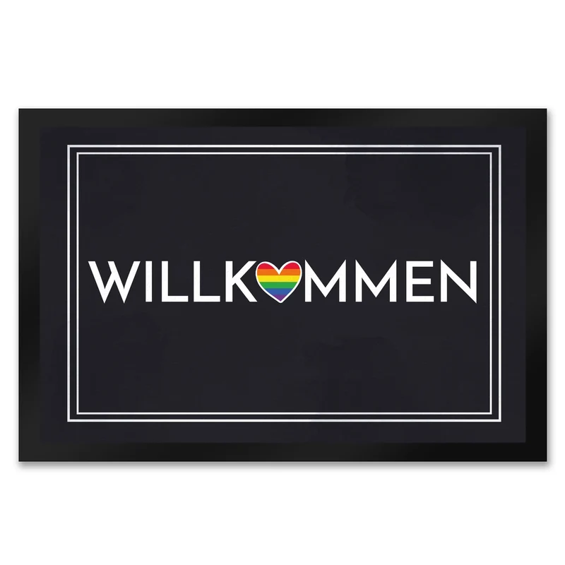 Willkommen Fußmatte mit buntem Regenbogen-Herz