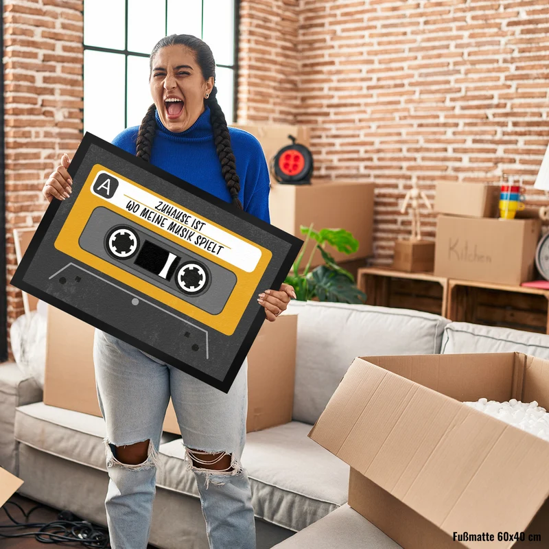 Zuhause ist wo meine Musik spielt Fußmatte im trendigen Kassetten-Look