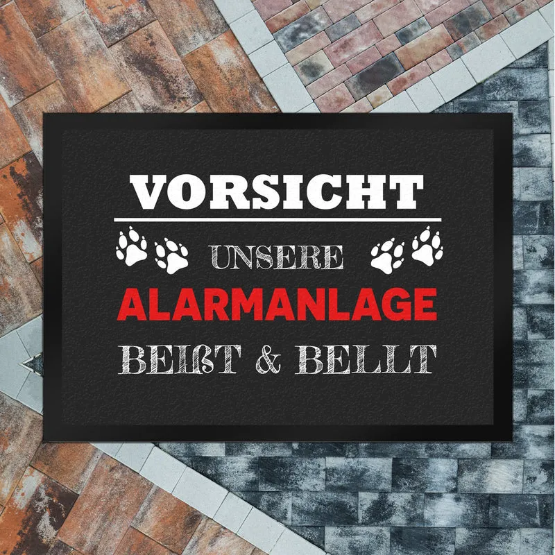 Vorsicht unsere Alarmanlage beißt & bellt Fußmatte