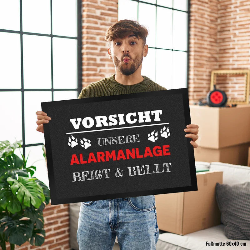 Vorsicht unsere Alarmanlage beißt & bellt Fußmatte
