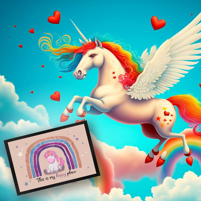 This is my happy place Fußmatte mit niedlichem Einhorn