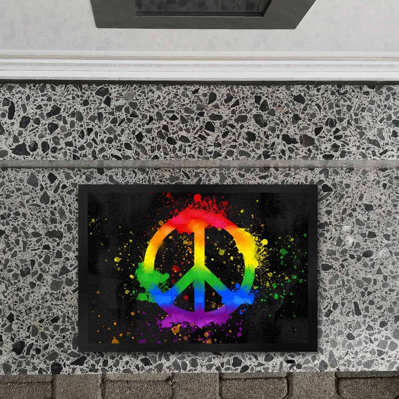 Regenbogen Fußmatte mit Peace-Zeichen