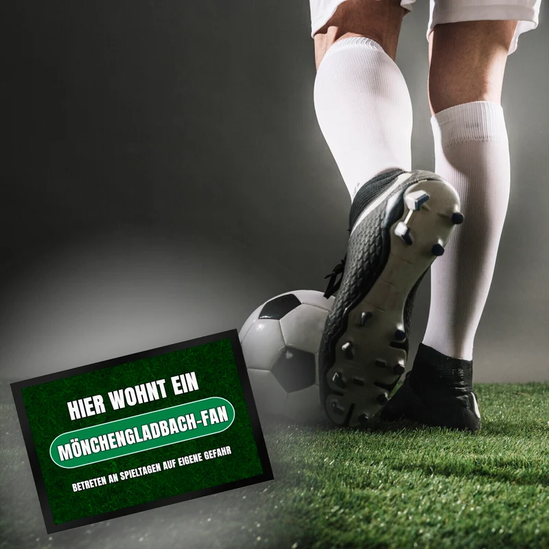 Hier wohnt ein Mönchengladbach-Fan Fußmatte mit Rasenmotiv
