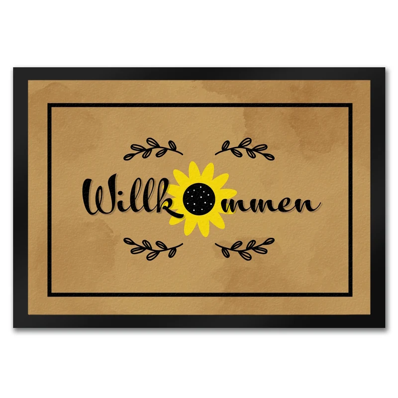 Willkommen Fußmatte mit wunderschönem Sonnenblumen Motiv für Hauseingang
