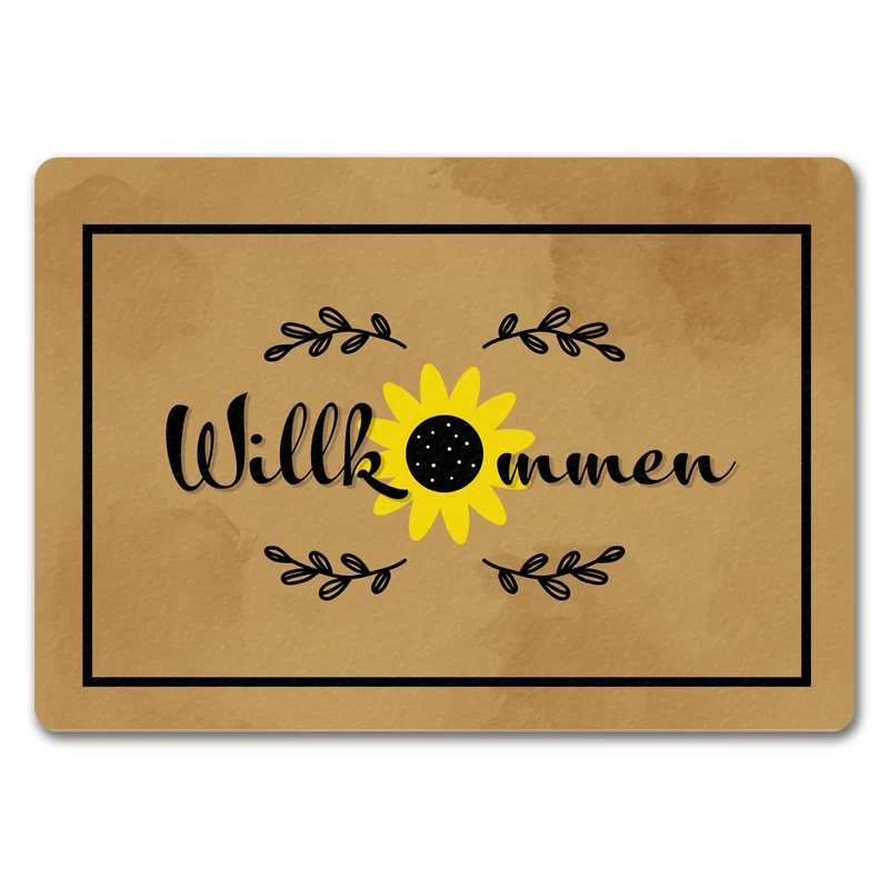 Willkommen Fußmatte mit wunderschönem Sonnenblumen Motiv für Hauseingang