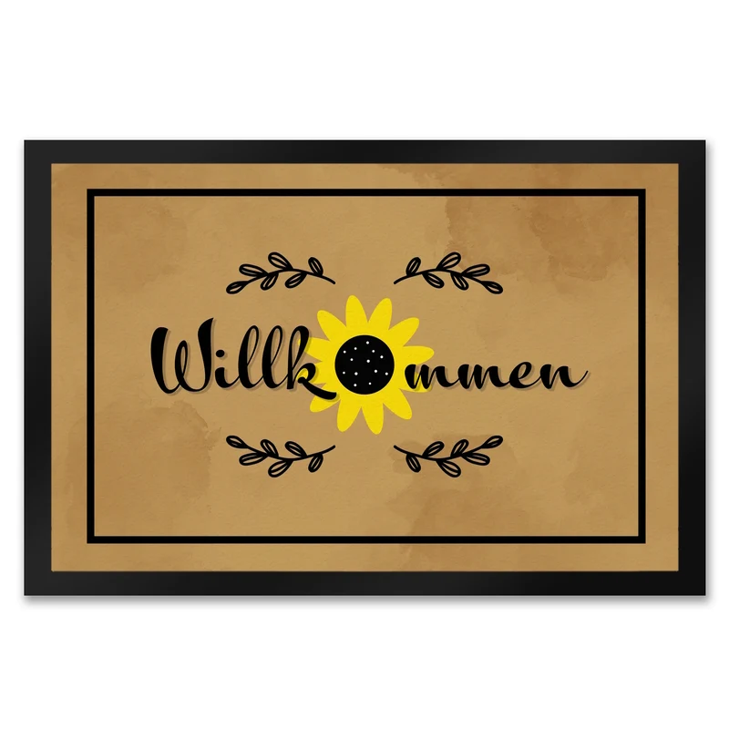 Willkommen Fußmatte mit wunderschönem Sonnenblumen Motiv für Hauseingang