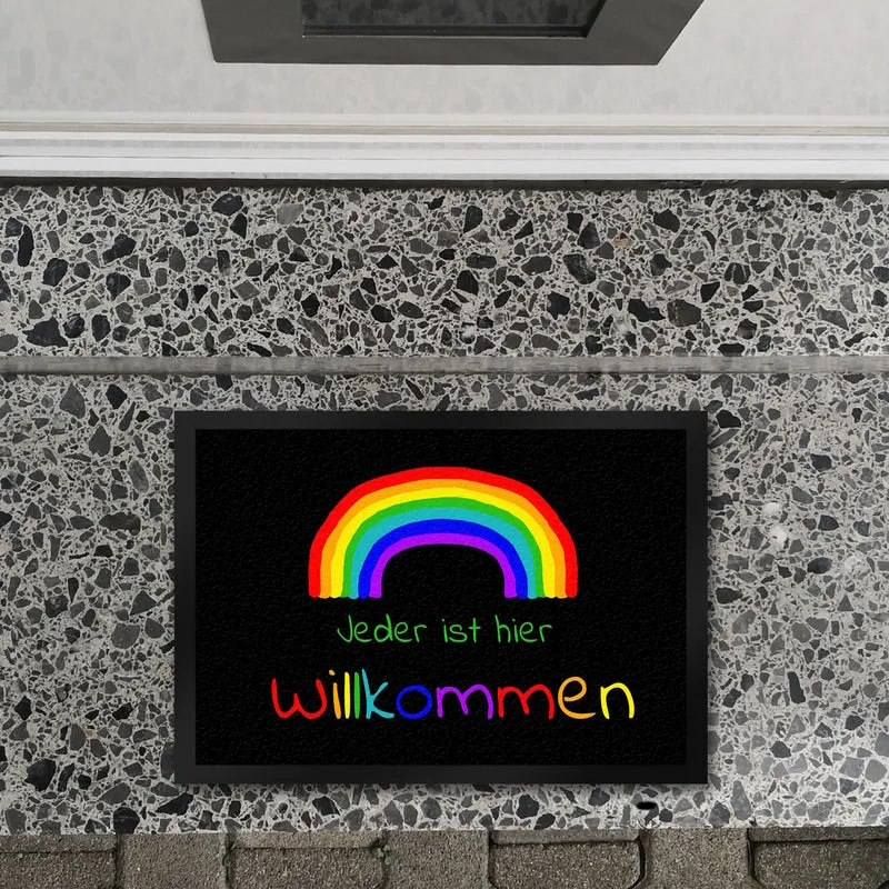 Regenbogen Fußmatte mit Spruch - Jeder ist hier Willkommen LGBTQ
