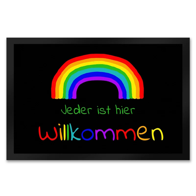 Regenbogen Fußmatte mit Spruch - Jeder ist hier Willkommen LGBTQ