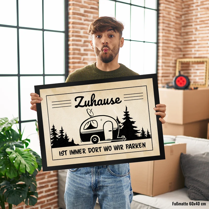Zuhause ist immer dort wo wir Parken Fußmatte mit Camping-Motiven
