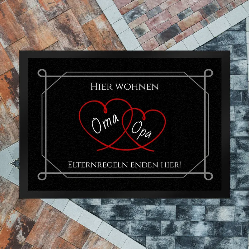 Hier wohnen Opa und Oma Fußmatte - Elternregeln enden hier mit Herz
