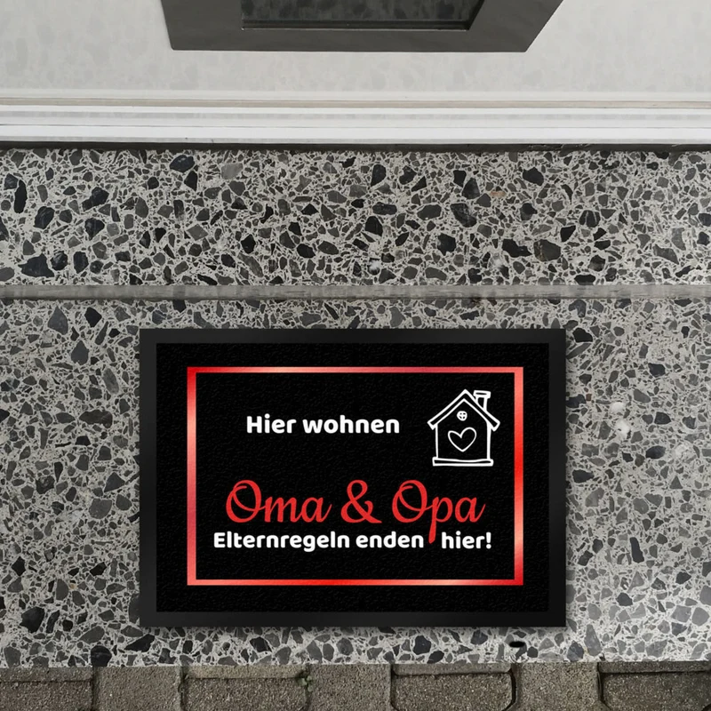 Hier wohnen Opa und Oma Fußmatte - Elternregeln enden hier mit Herz