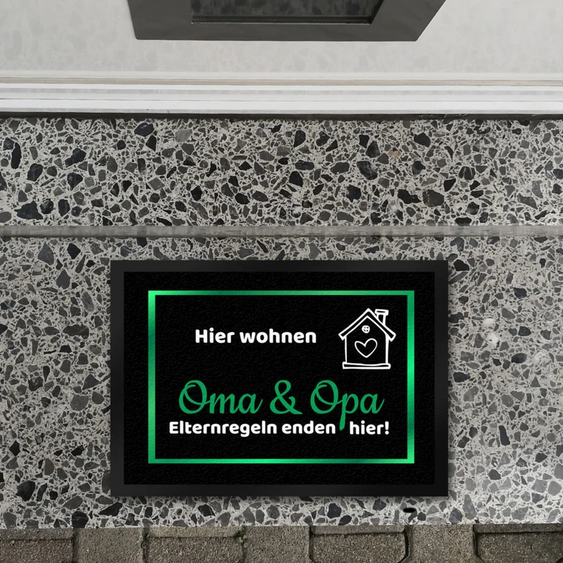 Hier wohnen Opa und Oma Fußmatte - Elternregeln enden hier mit Herz