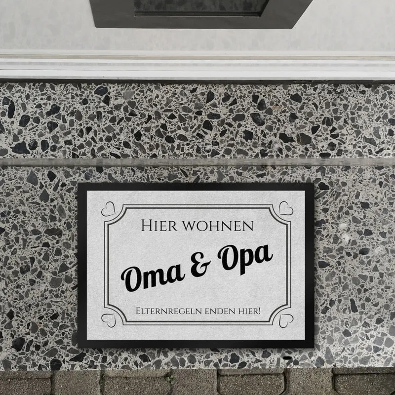 Hier wohnen Opa und Oma Fußmatte - Elternregeln enden hier mit Herz